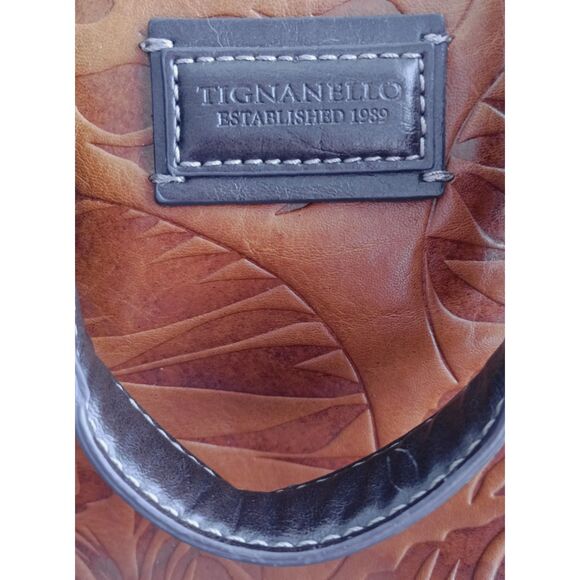 Tignanello Brown Leather Leaf Embossed Convertible Handbag - Picture 3 of 4